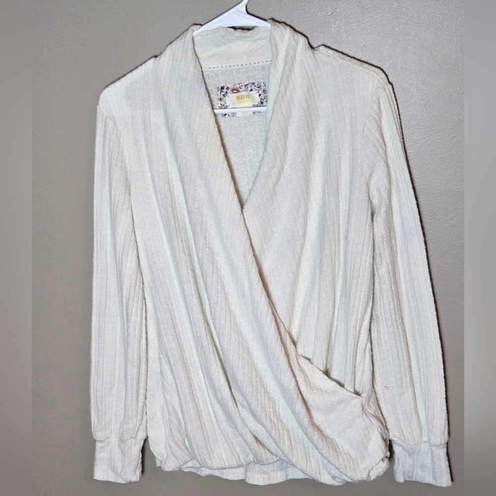 Anthropologie Meave Faux‎ Wrap Minimalist Quiet Luxury Sweater, Medium
